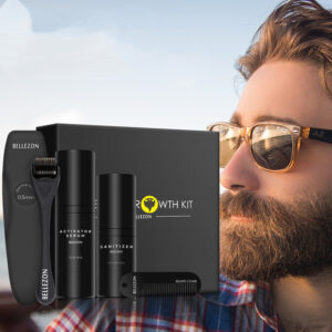 Advanced Beard Growth Kit – Microneedle Roller, Growth Serum & Grooming Set