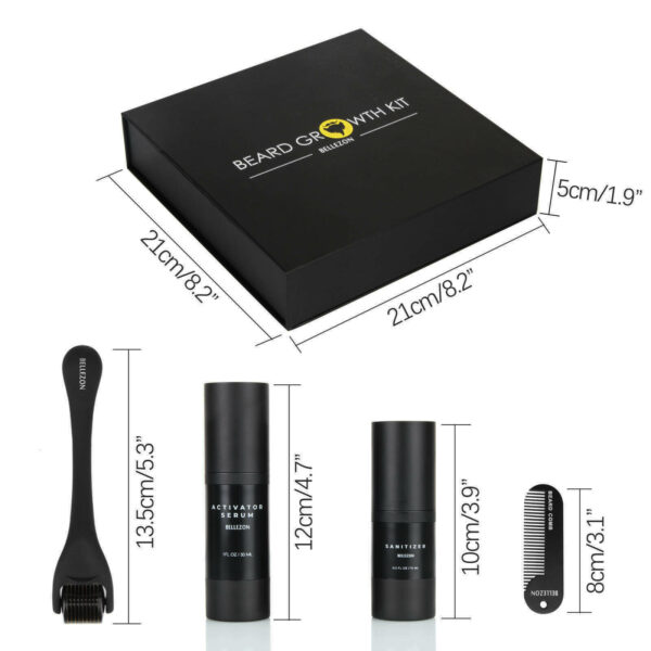 Advanced Beard Growth Kit – Microneedle Roller, Growth Serum & Grooming Set