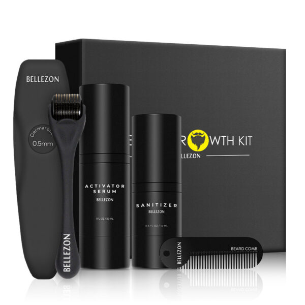 Advanced Beard Growth Kit – Microneedle Roller, Growth Serum & Grooming Set