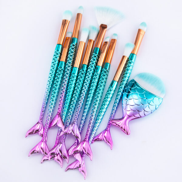 Premium 11pcs Mermaid Makeup Brushes Kit – Professional Cosmetic Brush Set for Flawless Face, Eyes & Lips