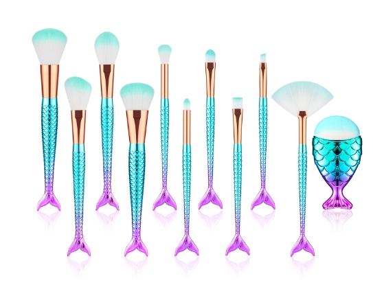 Premium 11pcs Mermaid Makeup Brushes Kit – Professional Cosmetic Brush Set for Flawless Face, Eyes & Lips
