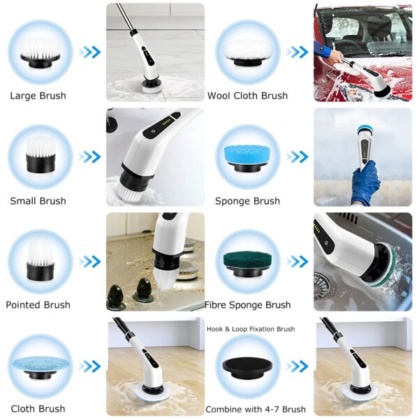 Smart Electric Spin Scrubber Cordless – Powerful Deep Cleaning Brush with 8 Attachments