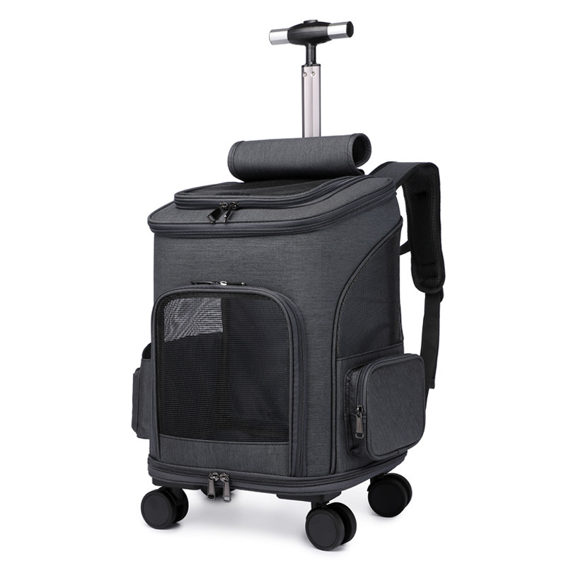 Portable Folding Trolley Pet Backpack Traveling Cat Backpack With Universal Wheel Trolley Pet Bag - Image 6