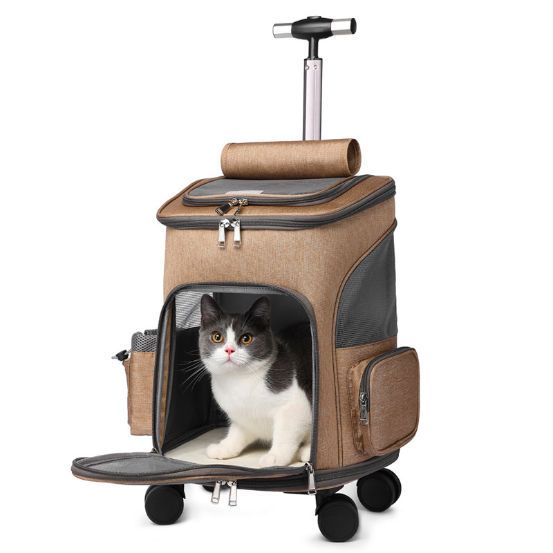Portable Folding Trolley Pet Backpack Traveling Cat Backpack With Universal Wheel Trolley Pet Bag - Image 2